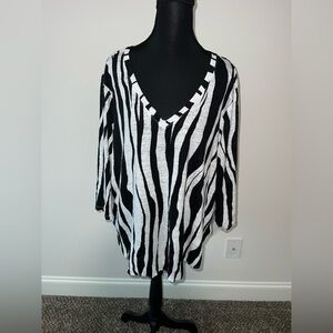 Rachel Zoe 100% Linen Black and White Top Tunic Size 3X